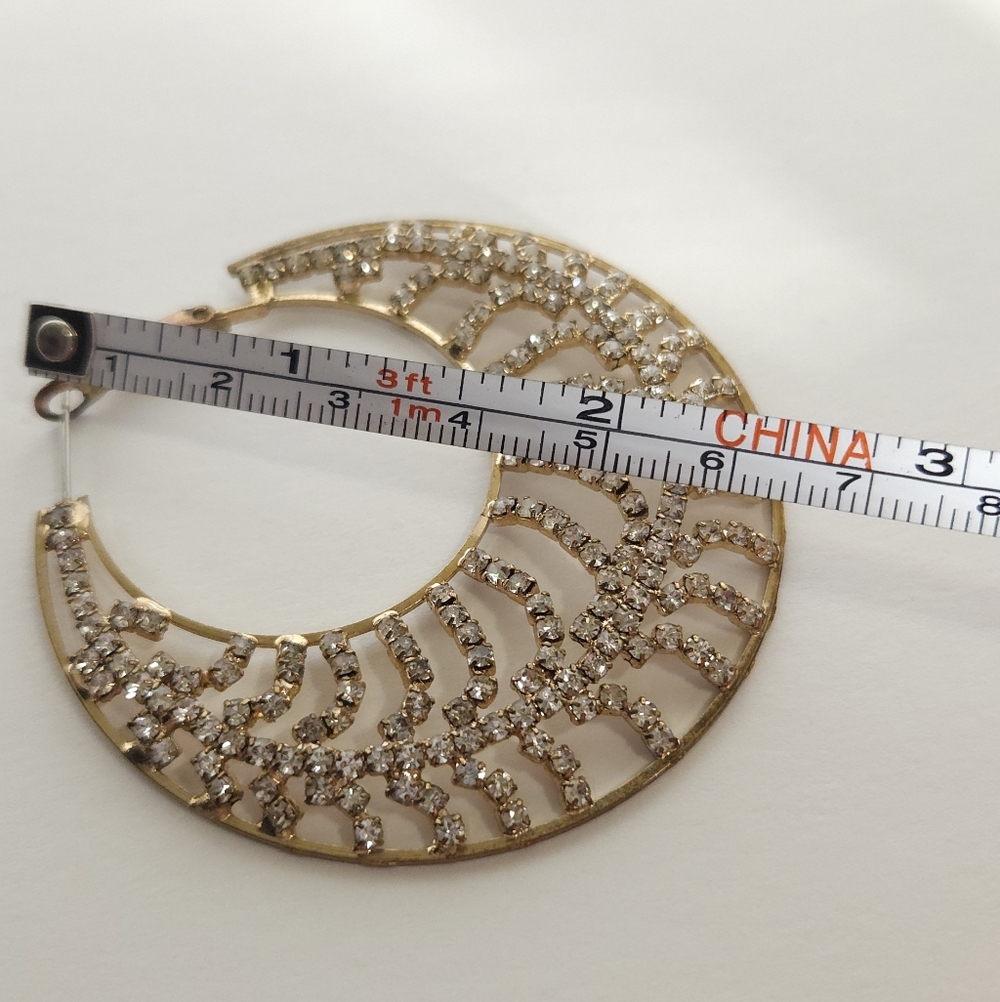 Gold Tone Crystal Hoop Earrings Large Crystal Statement Hoop Earrings - Picture 14 of 14